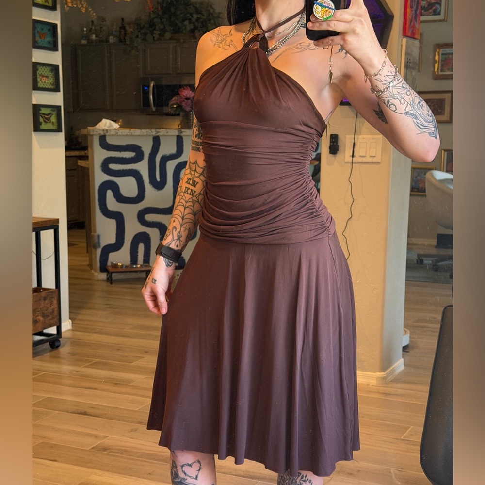BCBGMaxAzria Vintage Chocolate Halter Midi Dress
